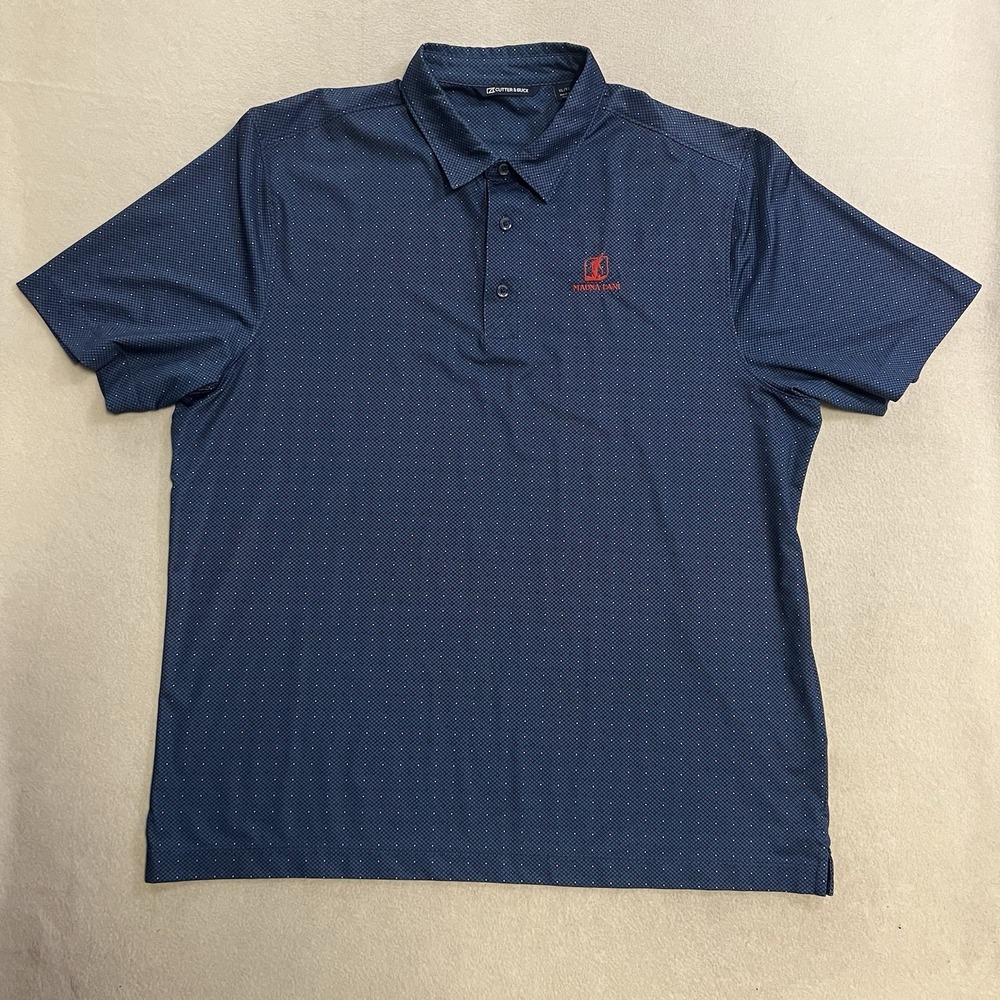 Cutter & Buck Mauna Lani Golf Polo Shirt Mens Size XL Blue Polka Dot Peformanc